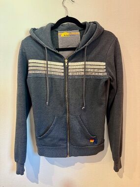 Aviator Nation 5 Stripe Gray Zip Up Hoodie XS